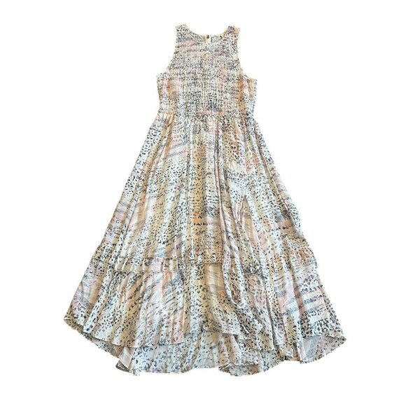 Rebecca Taylor 100% Silk Midi Dress Smocked Top Printed Flowy Size 10 Women's - Picture 1 of 13